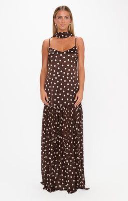 Dalia Maxi Dress, in Chocolate Brown Polka Dot, Size: 2XL | Show Me Your Mumu | Show Me Your Mumu