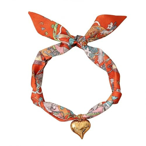 Agriajun Scarf Bandana Necklace for Women, Chunky Gold Heart Pendant Vintage Lightweight Orange Silk Knot Collar Choker Boho Fashion Accessories Fall Jewelry Gift | Amazon (US)