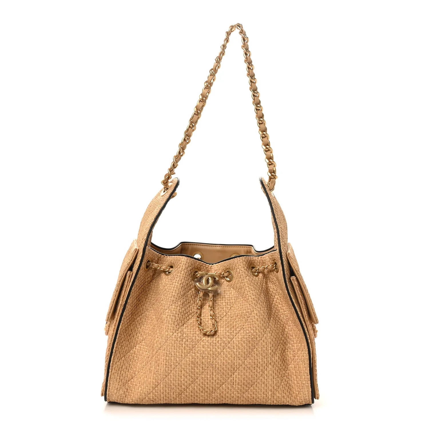 Braided Raffia Calfskin Quilted Small Chanel 25 Handbag Beige Black | FASHIONPHILE (US)