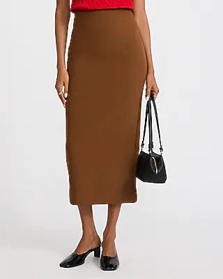 Express Women's Super High Waisted Fitted Column Maxi Skirt In Signature Stretch in Brown 0 | Express