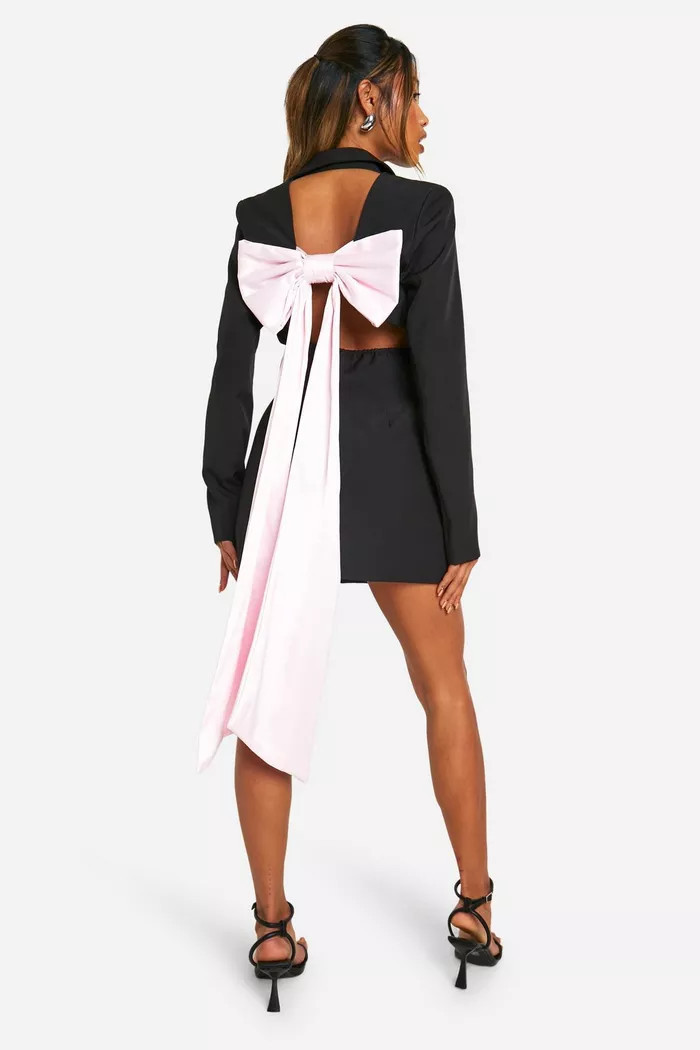 Bow Detail Open Back Blazer Dress | boohoo (US & Canada)
