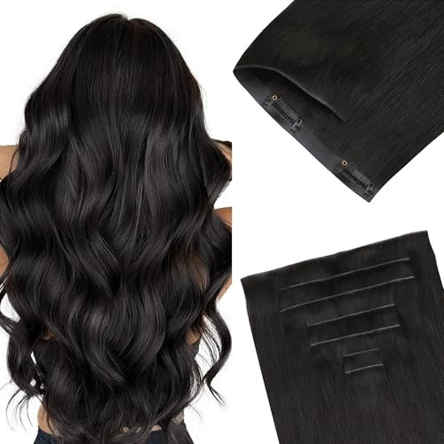 GOO GOO Invisi Edge Clip in Hair Extensions 20inch 150g 7Pcs Injected Seamless PU Clip in Hair Extensions, Virgin Real Human Hair, 1B Natural Black | Amazon (US)