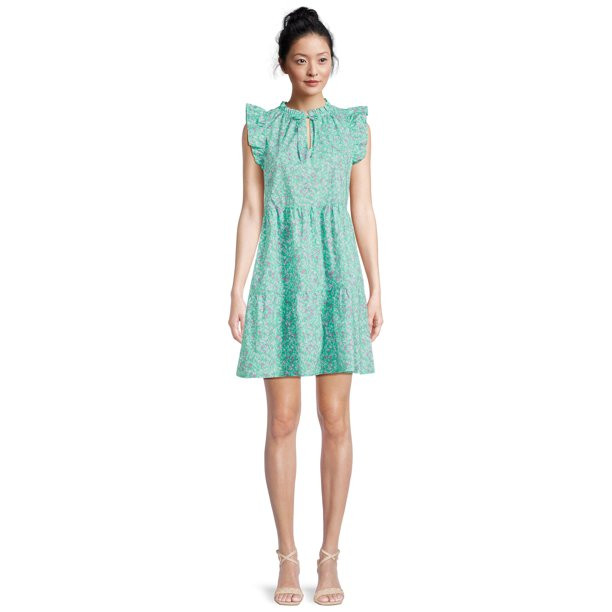 Time and Tru Women's Tiered Cotton Poplin Dress | Walmart (US)