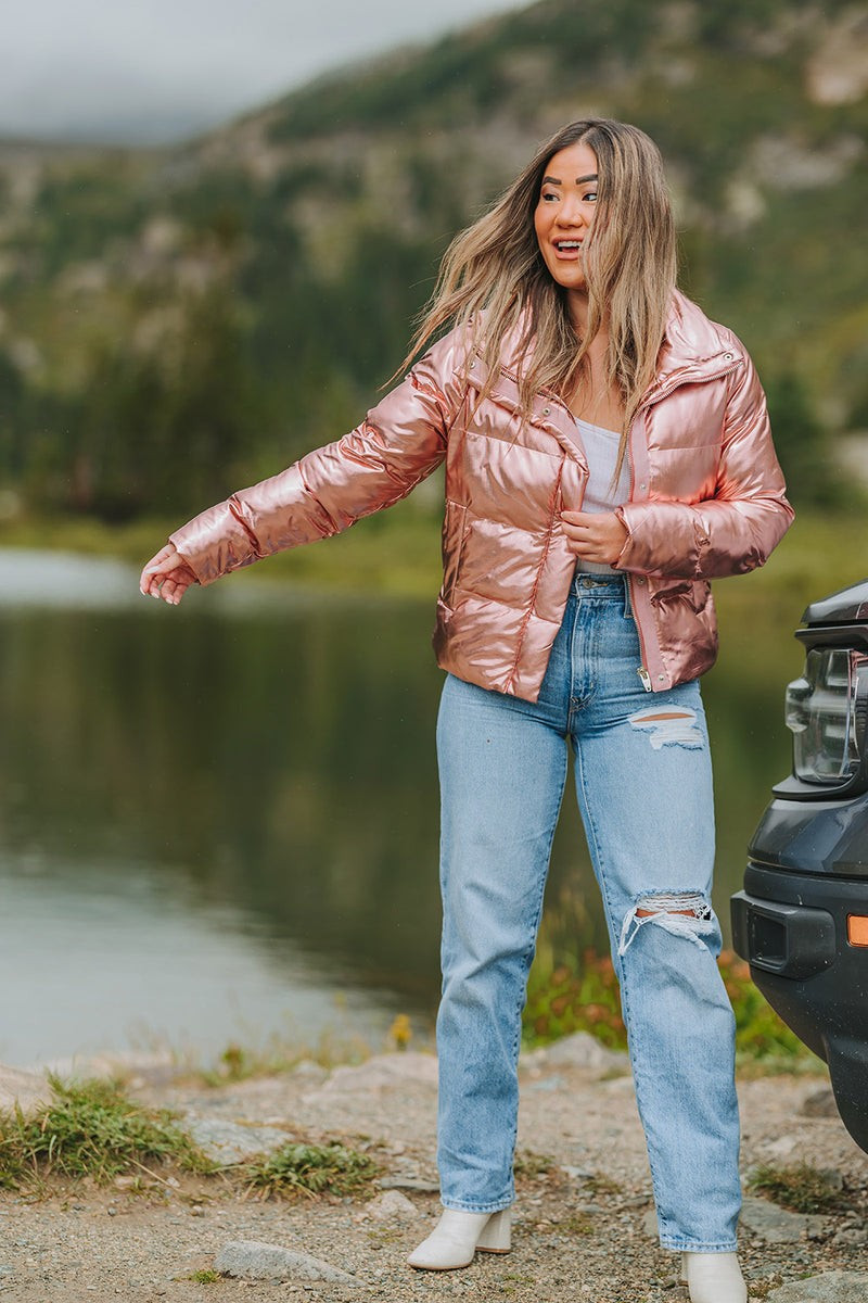 BuddyLove | Addison Metallic Puffer Jacket | Champagne Pop | BuddyLove
