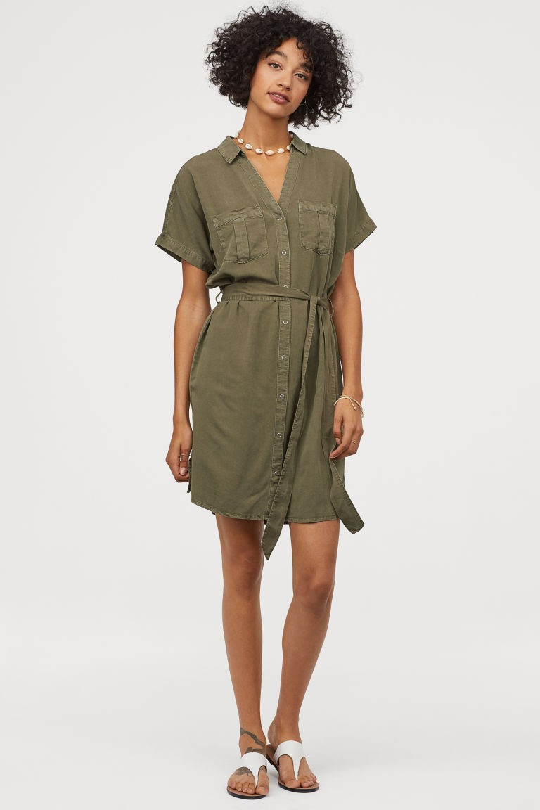 Blusenkleid - Khakigrün -  | H&M DE | H&M (DE, AT, CH, NL, FI)