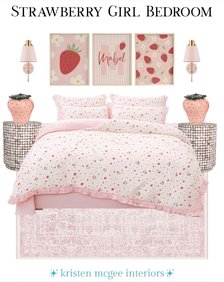 If strawberries and pink decor have your heart, this one is for you! 🩷🍓Soft pinks, sweet prints, and charming details come together to create the dreamiest bedroom! 🙌🏻✨ #LTKhome #LTKdi
