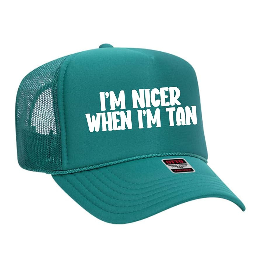 I'm Nicer When I'm Tan Funny Trucker Hat, High-Profile Foam, Mesh Back, Adjustable snapback (Jade... | Amazon (US)