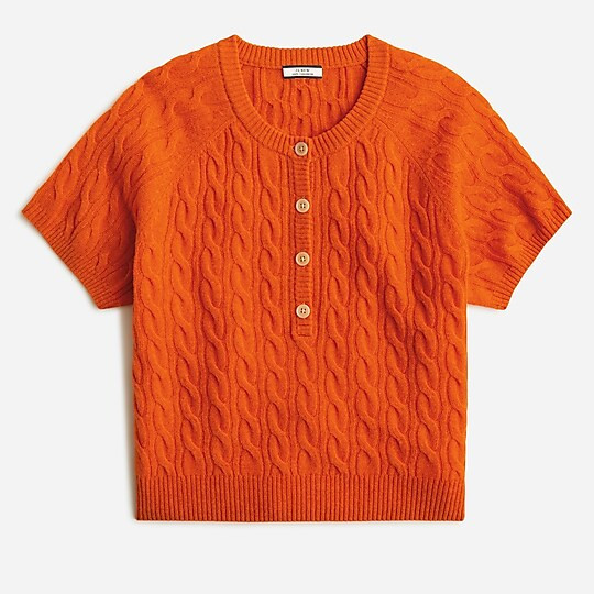 Cashmere cable-knit henley T-shirt | J. Crew US