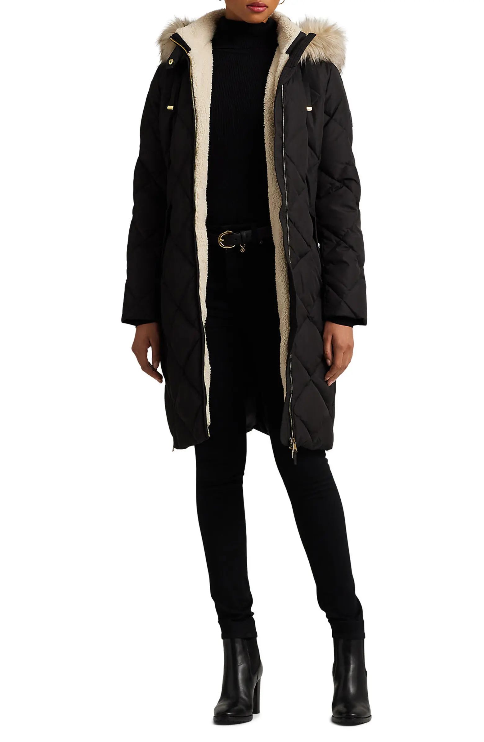 Down & Feather Fill Coat with Faux Fur Trim Detachable Hood | Nordstrom