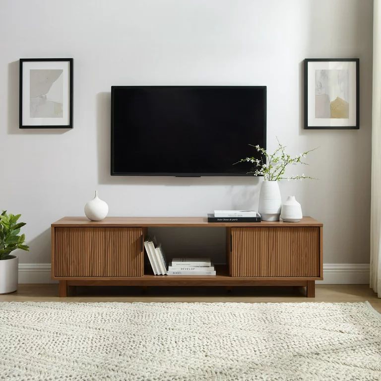Manor Park Mid-Century Modern 2-Door Reeded TV Stand for TVs up to 65”, Mocha | Walmart (US)