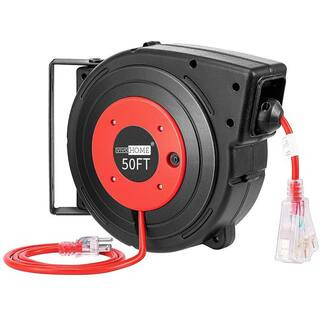 50 ft. Retractable Cord Reel with Ceiling Wall Mount Swivel Bracket and LED Light Connector | The Home Depot