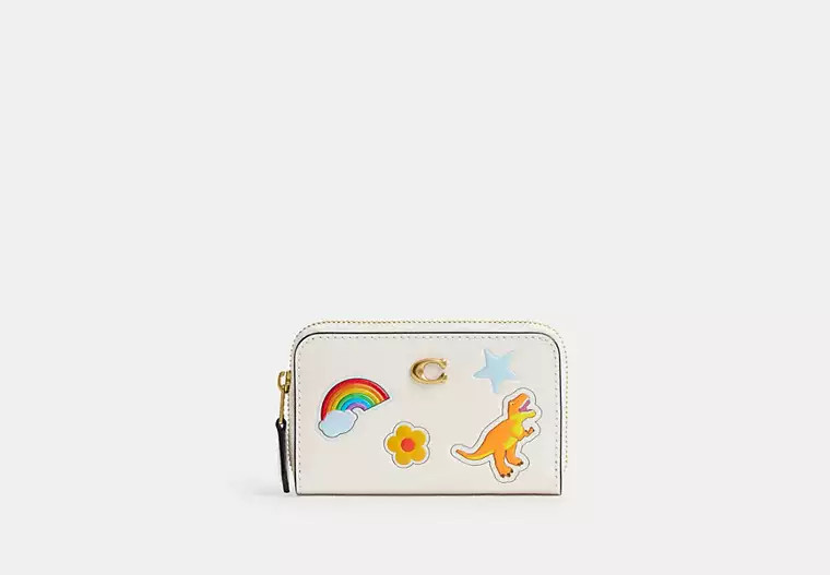 Coach Outlet Essential Small Zip Around Card Case With Sticker Print - White, Size: Mini | Coach Outlet US