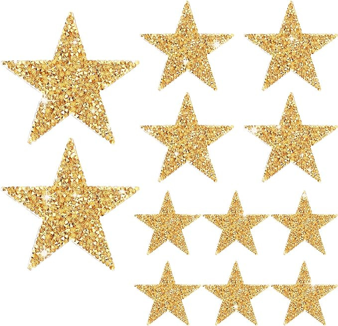 12pcs Star Iron On Patches Rhinestone Gold Stickers Adhesive Applique Stars Glitter Crystal Patch... | Amazon (US)