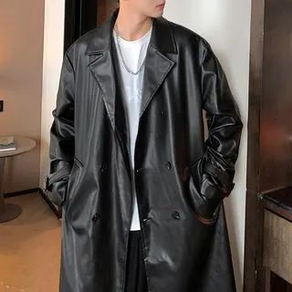 Long-Sleeve Single Breasted Faux Leather Trench Coat | YesStyle Global
