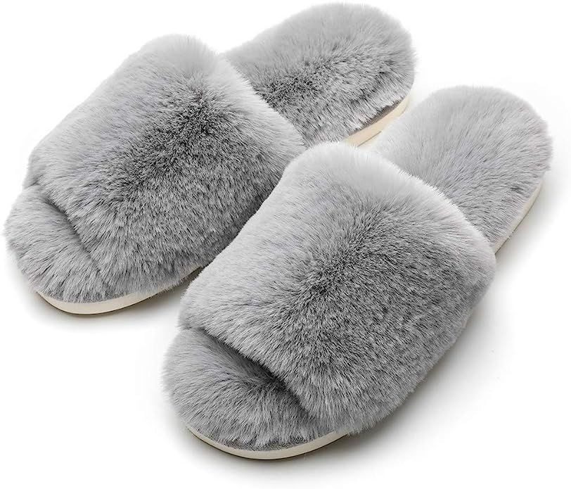 Women Plush Fleece Soft Fuzzy Slippers Memory Foam Lightweight Warm House Spa Outdoor/Indoor X Sl... | Amazon (US)