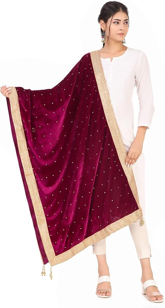 Traditions Bazaar Women's Velvet Embellished Dupatta | Amazon (US)