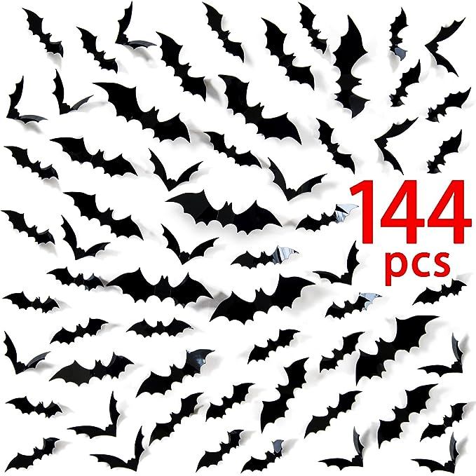 Ivenf Halloween Decorations Bat Wall Decals Stickers Decor, 144 Pack 3D Bats Window Decals, Bat H... | Amazon (US)