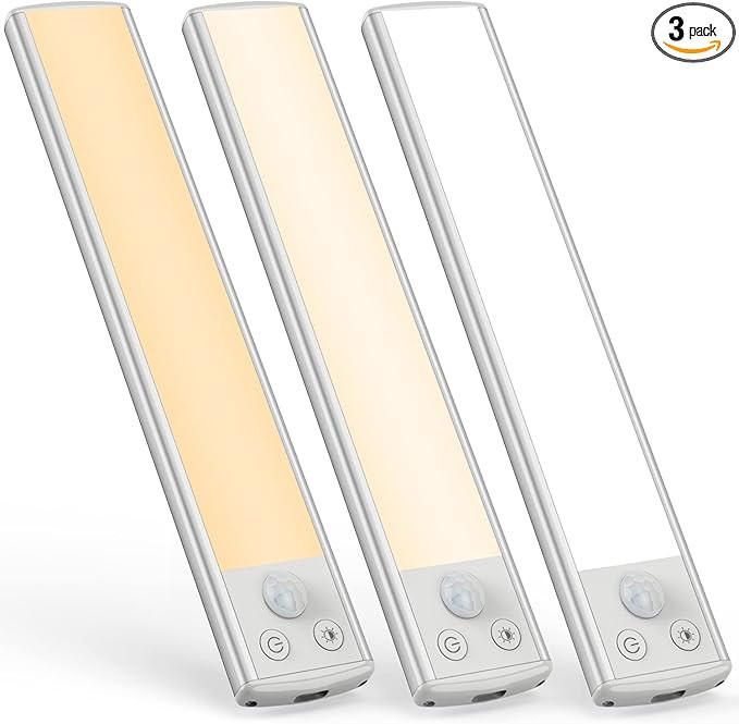 ASOKO Under Cabinet Lights Motion Sensor 3 Light Colors USB-C Rechargeable LED Closet Lights Wire... | Amazon (US)