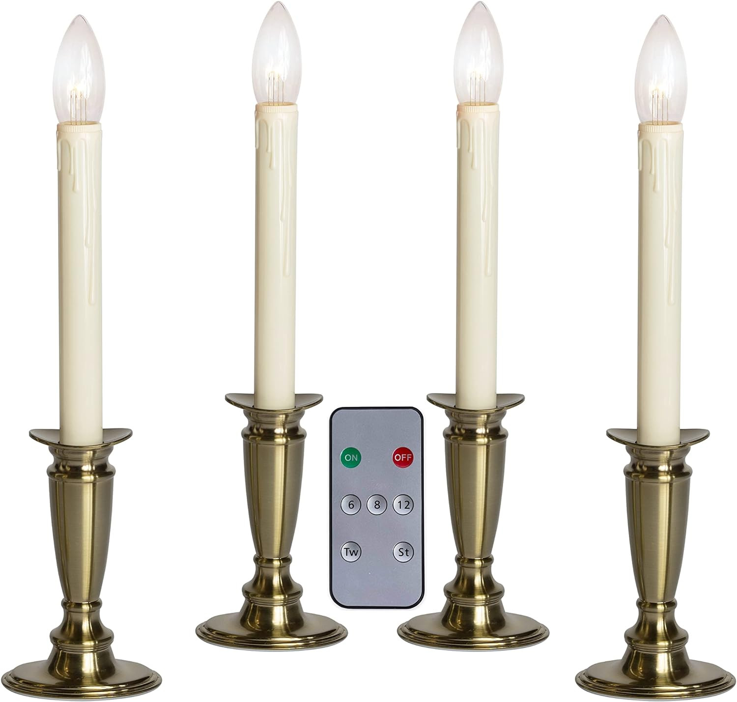 Celestial Lights Set of 4 Battery Operated Window Candles with Remote Control - (Brushed Brass) | Amazon (US)