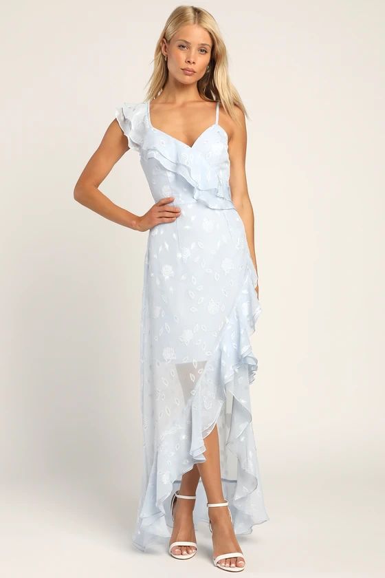 Forever Be Light Blue Floral Jacquard Ruffled Maxi Dress | Lulus (US)