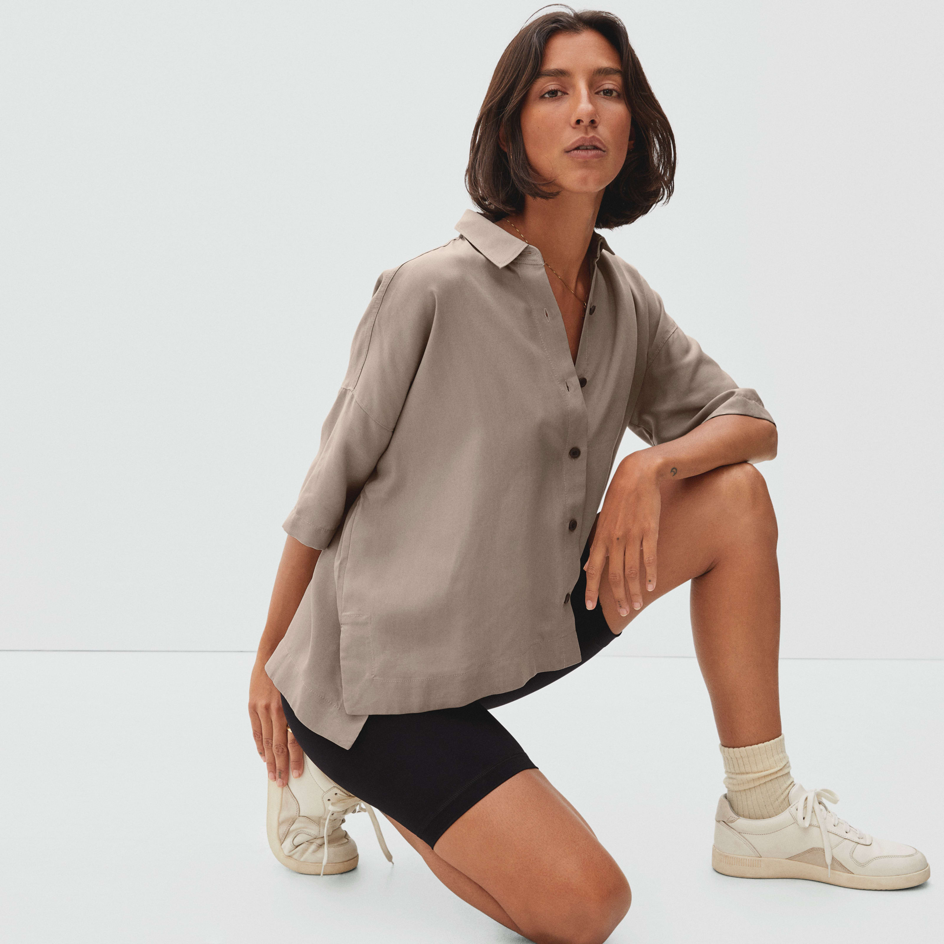 Women's Drapey Square Shirt by Everlane in Heathered Burnt Sugar, Size XL | Everlane