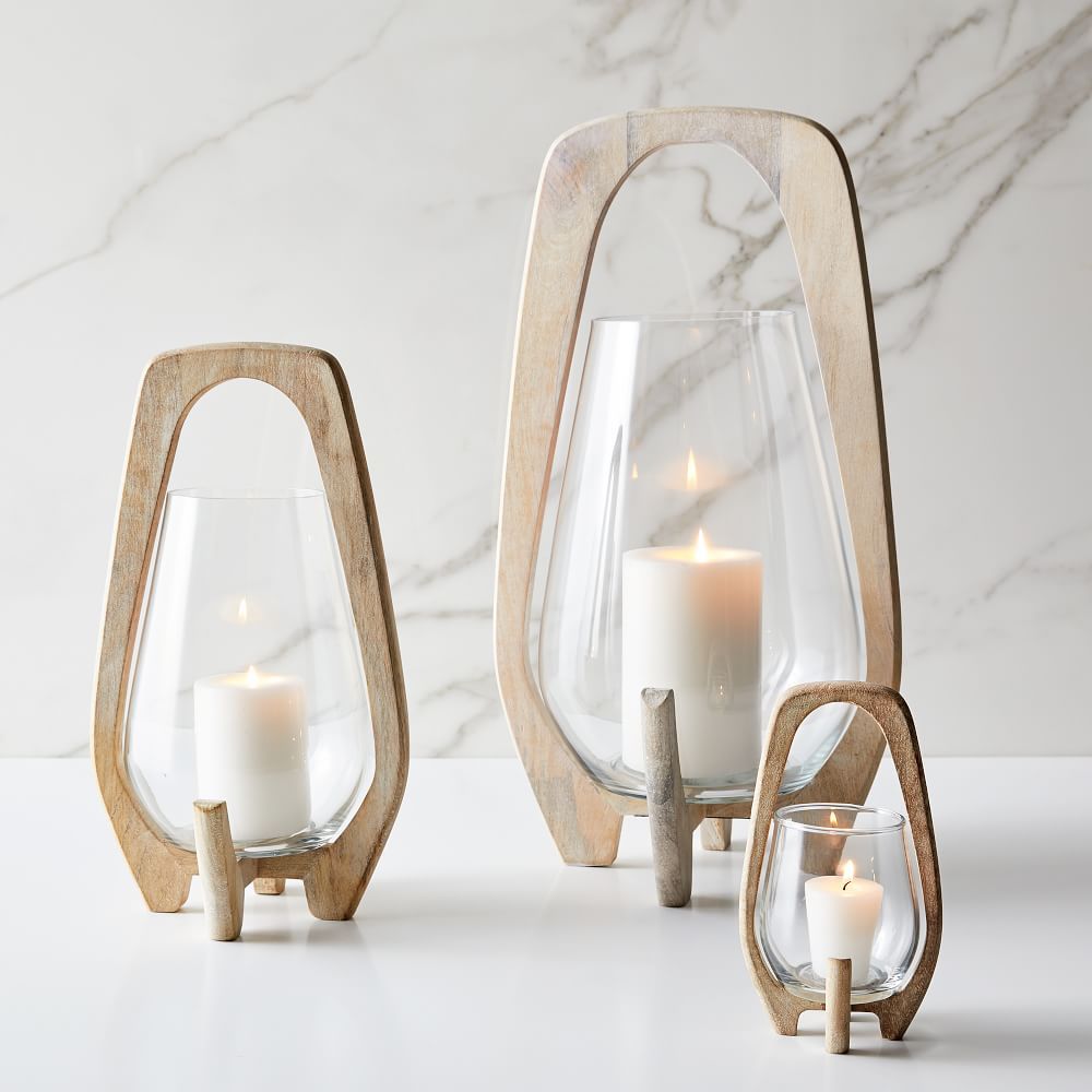 Mid-Century Whitewashed Wood Lanterns | West Elm (US)