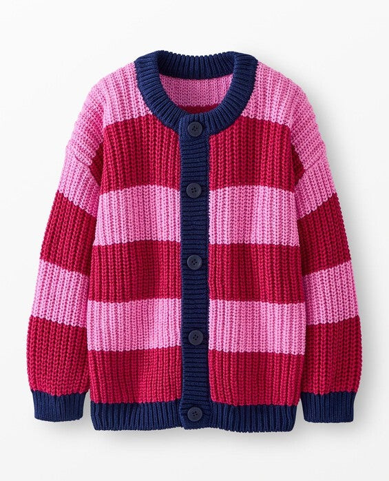 Girls' Fuchsia Pink & Raspberry Navy Striped Cardigan in 100% Cotton - Size Big Kids 8 by Hanna Andersson | Hanna Andersson