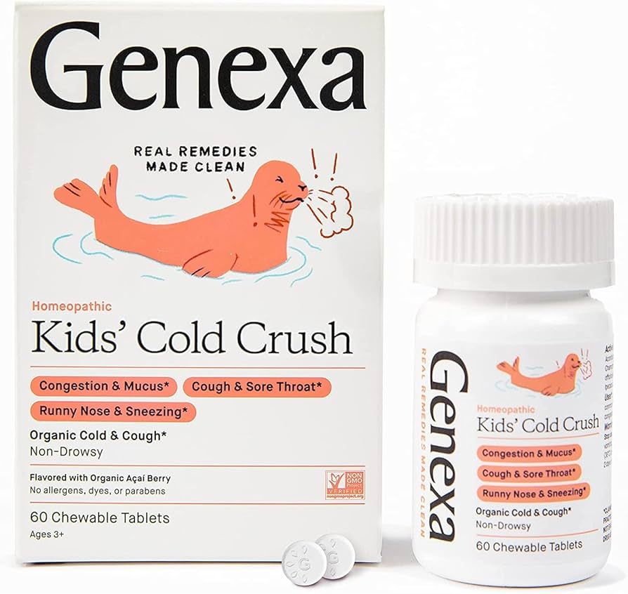 Genexa Kids’ Cold Crush - 60 Tablets - Kids’ Cough & Cold Remedy - Certified Vegan, Organic, ... | Amazon (US)