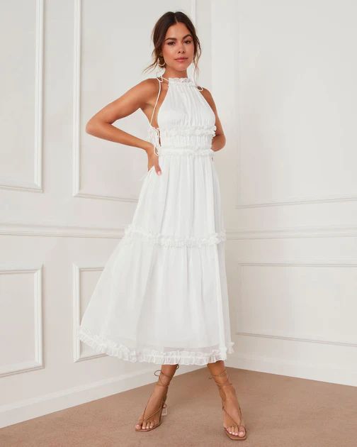 Ravenna Tiered Halter Maxi Dress - White - SALE | VICI Collection