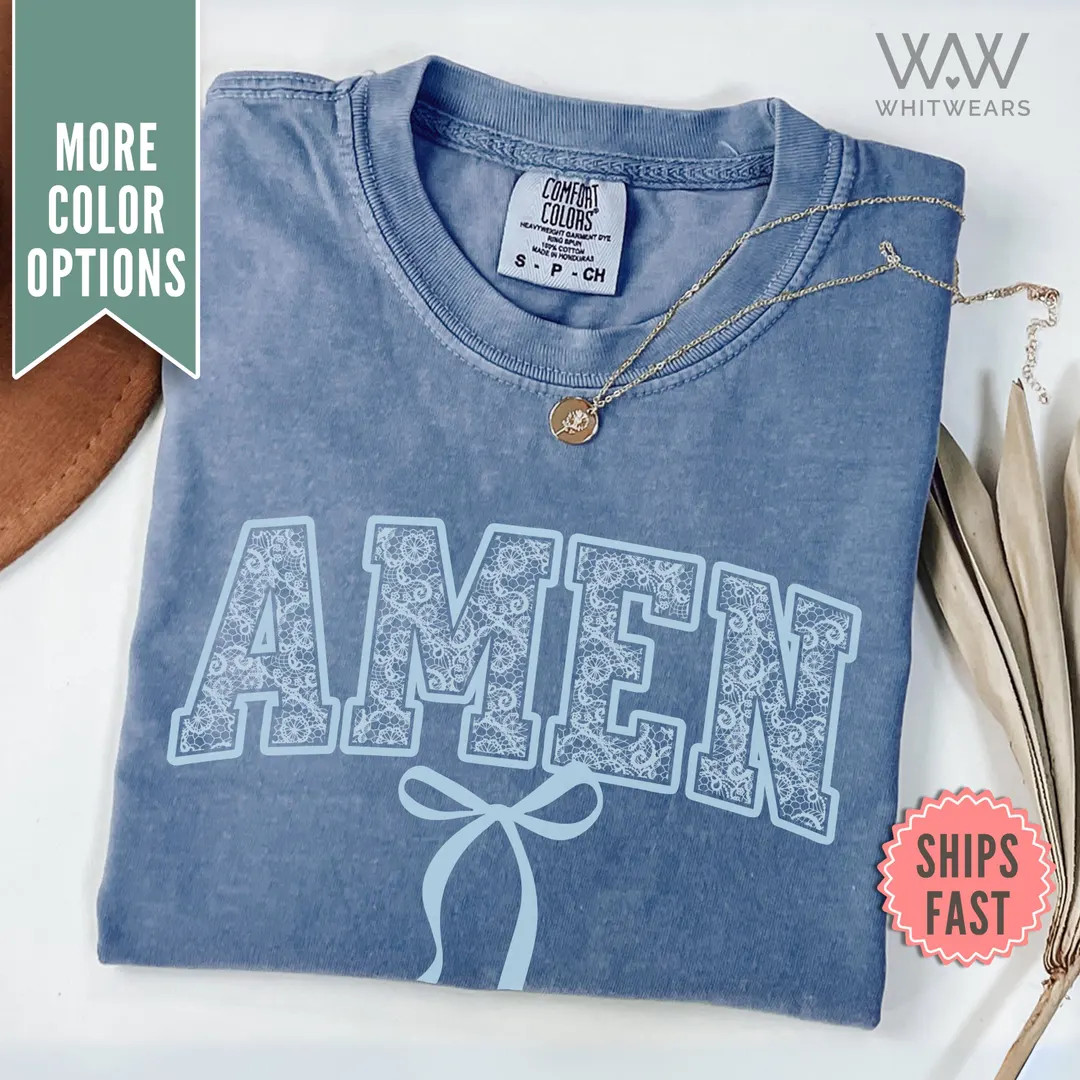 Amen Shirt, Amen Comfort Colors® Tshirt, Coquette Bow Amen Tee, Christian Shirt, Womens Religiou... | Etsy (US)