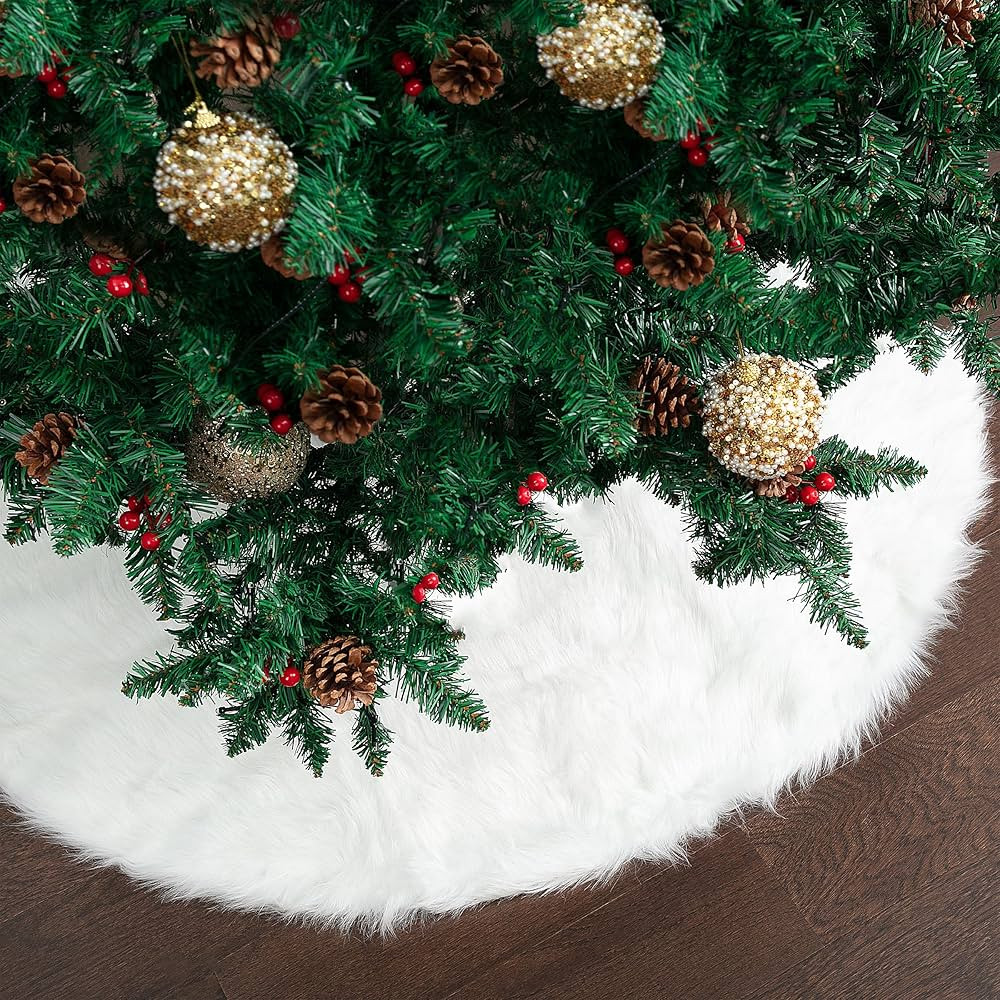Mr. Pen- Christmas Tree Skirt 48 inches, White Faux Fur Christmas Tree Skirts, White Tree Skirt, ... | Amazon (US)