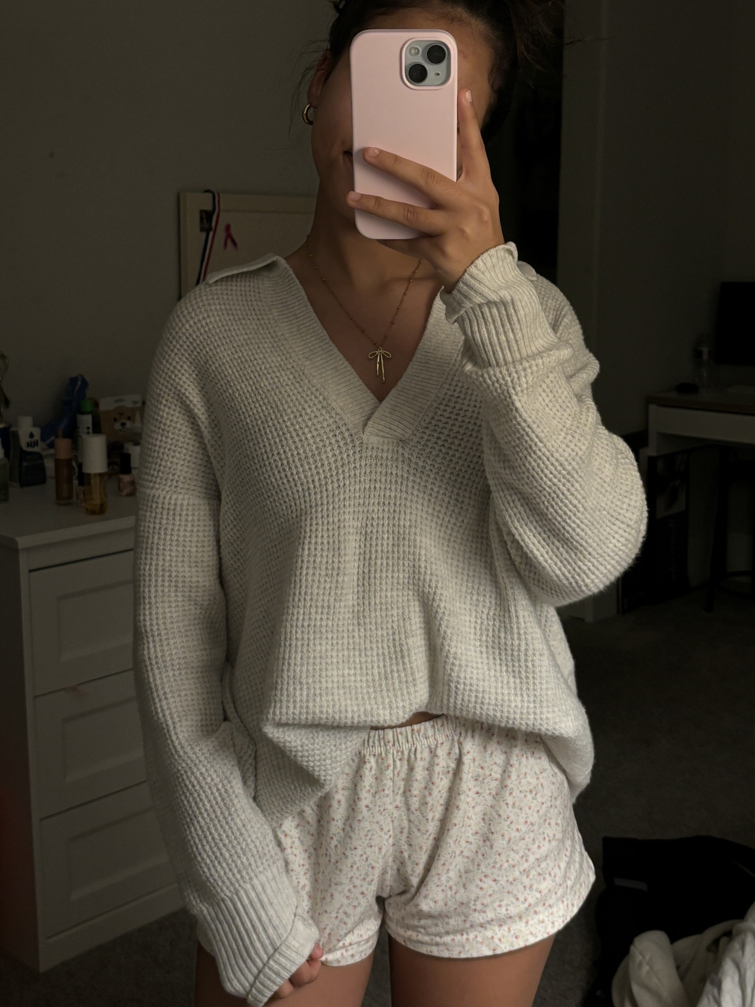 brandy emery shorts but they have a lot of flowers on them, the necklace is from stackedbyisaiah on etsy! 