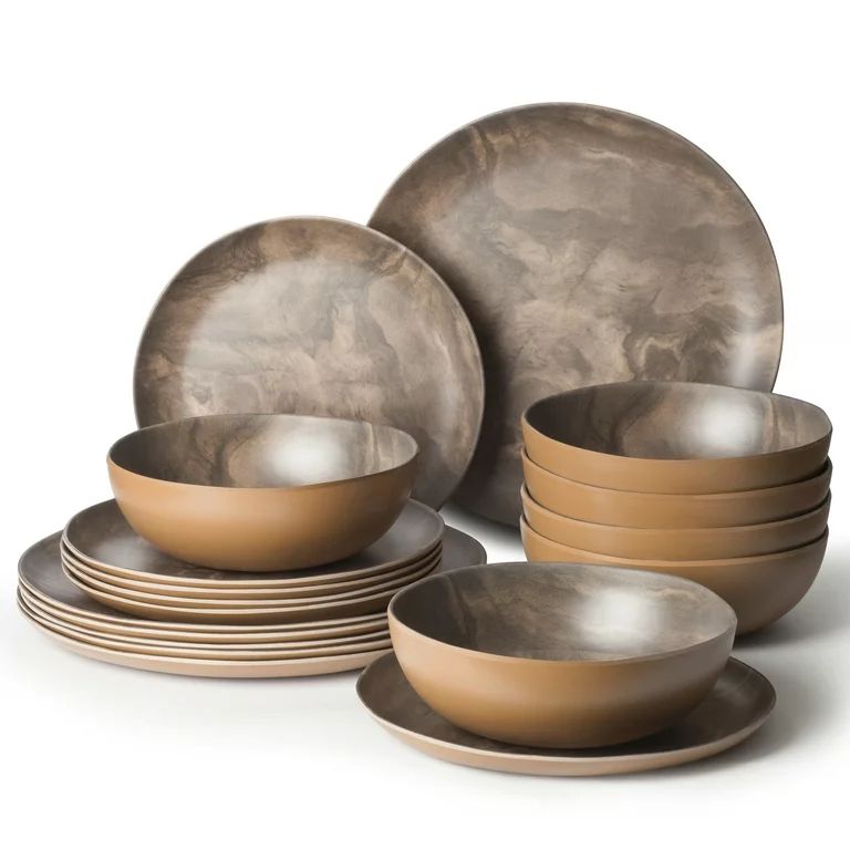 Joviton Home 18PCS Olive Wood Melamine Dinnerware Sets for 6, Plates and Bowls Sets - Walmart.com | Walmart (US)