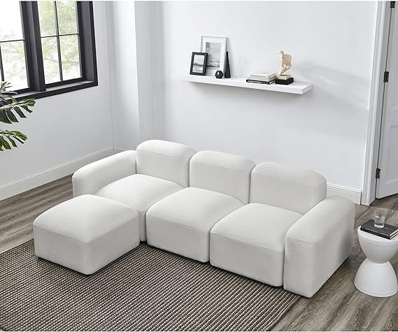 CALABASH Modular Sectional Sofa Couch, 94.5''W L-Shape Cloud Couch with Ottoman, Modern Sherpa Fa... | Amazon (US)