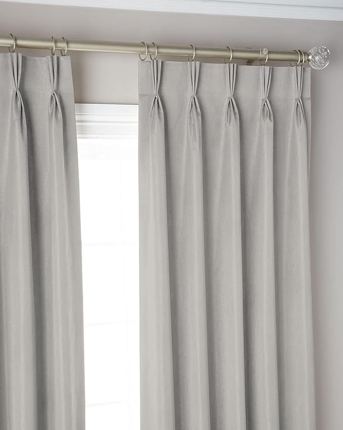 CASA COUTURE Triple Pinch Pleated Drapes Curtains Blackout Light Grey Polyester Blinds Thermal In... | Amazon (US)