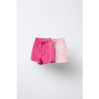 Zara - Two-Pack Of Plain And Striped Shorts - Kids - Fuchsia - Kids | Zara US