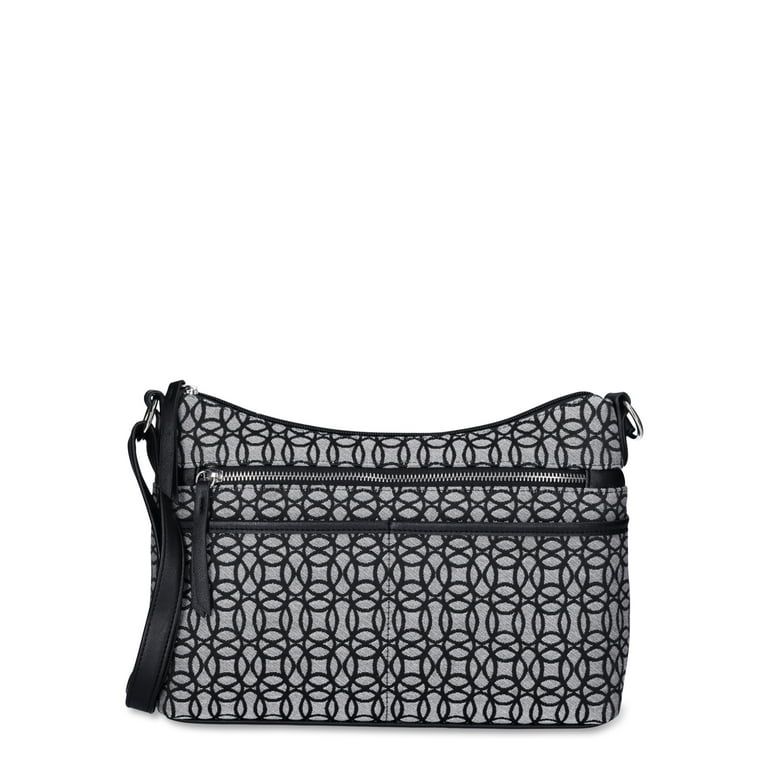 Time and Tru Women's Hallie Crossbody Shoulder Bag, Black & Beige Jacquard | Walmart (US)