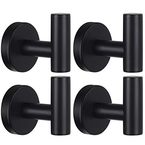 Homagic Towel Hooks Bathroom Coat Robe Wall Hook Heavy Duty Door Hanger Towel Robe Clothes Cabinet Closet Sponges Rack for Bathroom Bedroom Kitchen Hotel Pool 4 Packs Black(Drilling Installation) | Amazon (US)