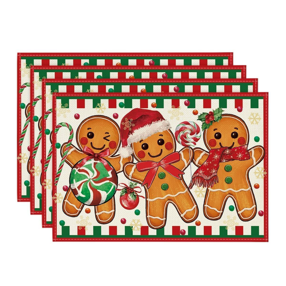 Artoid Mode Gingerbread Candy Cane Christmas Placemats Set of 4, 12x18 Inch Seasonal Table Mats f... | Amazon (US)
