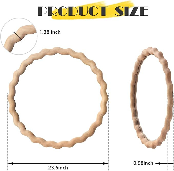 sawsile Circle Wood Mirrors for Wall, 24" Large Irregular Wavy Wood Modern Boho Vanity Farmhouse ... | Amazon (US)