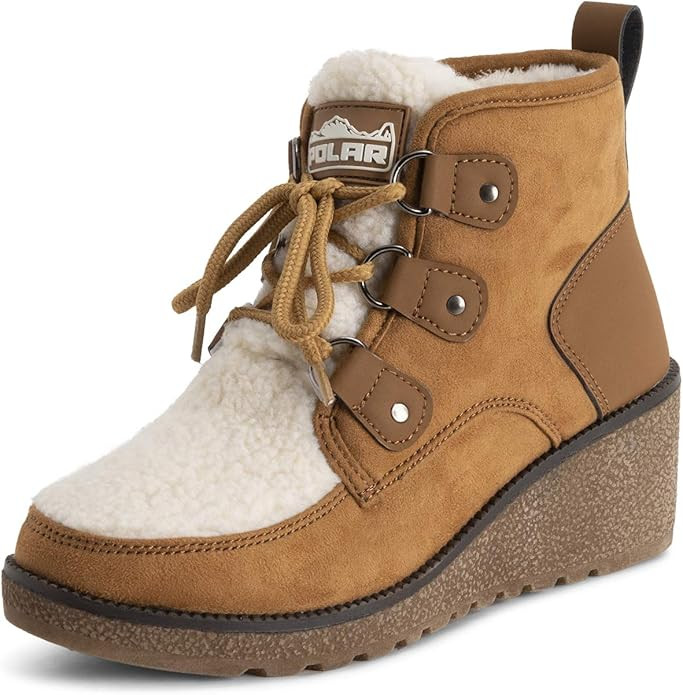 Polar Womens Low Wedge Heel Waterproof Winter Snow Durable Rubber Sole Lace Up Thermal Boots | Amazon (US)