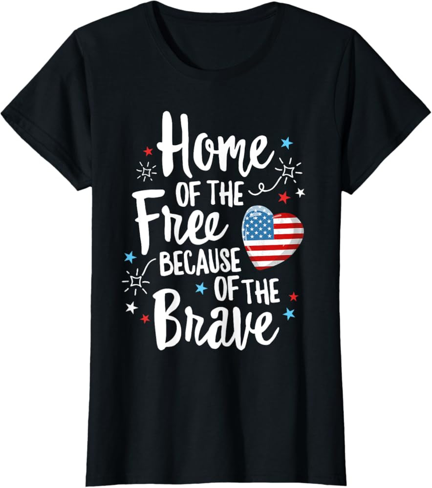 Home Of The Free Veterans 4th of July Women Wife Patriotic T-Shirt | Amazon (US)