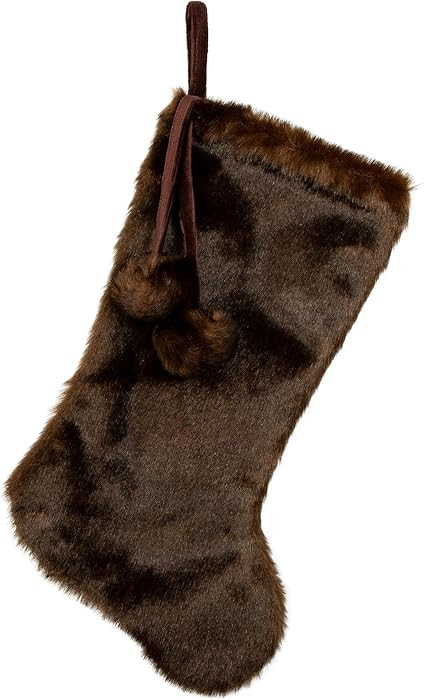 Northlight Mink Faux Fur Christmas Stocking with Pom Poms - 20.5" - Brown | Amazon (US)