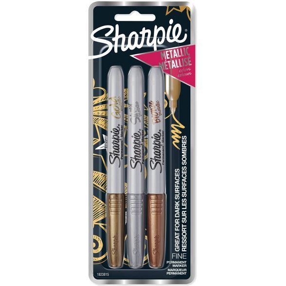 Sharpie 3pk Permanent Markers Fine Tip Metallic Gold/Silver/Bronze | Target