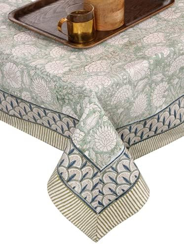 ATOSII Jade 100% Cotton Canvas Boho Rectangle Tablecloth, Handblock Print Floral Table Cloth I Di... | Amazon (US)