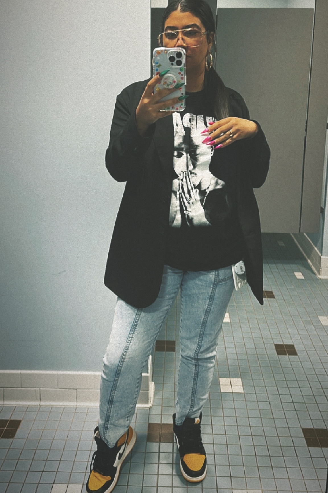Friday work feels.  Friday is the office for a lot of us gives a chill casual vibe.   Decided on denim jeans, a Tupac graphic t-shirt and over sized black blazer.  Paired with yellow and black “taxi” Jordan sneakers for a pop of color.  
Have a great weekend!

#LTKshoecrush #LTKstyletip #LTKworkwear