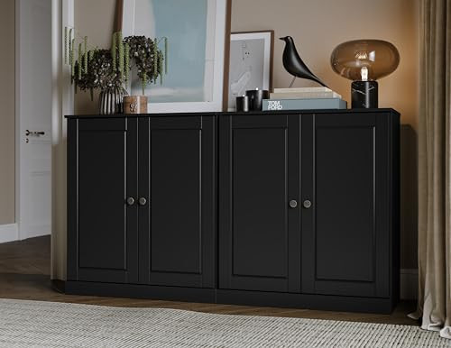 Palace Imports Black Sideboard Cabinet - Solid Wood Sideboard - 64" Wide - Credenza Storage Cabinet w/ 4 Raised Panel Doors & 4 Adjustable Shelves - 100% Eco-Friendly Wood Side Boards for Living Room | Amazon (US)
