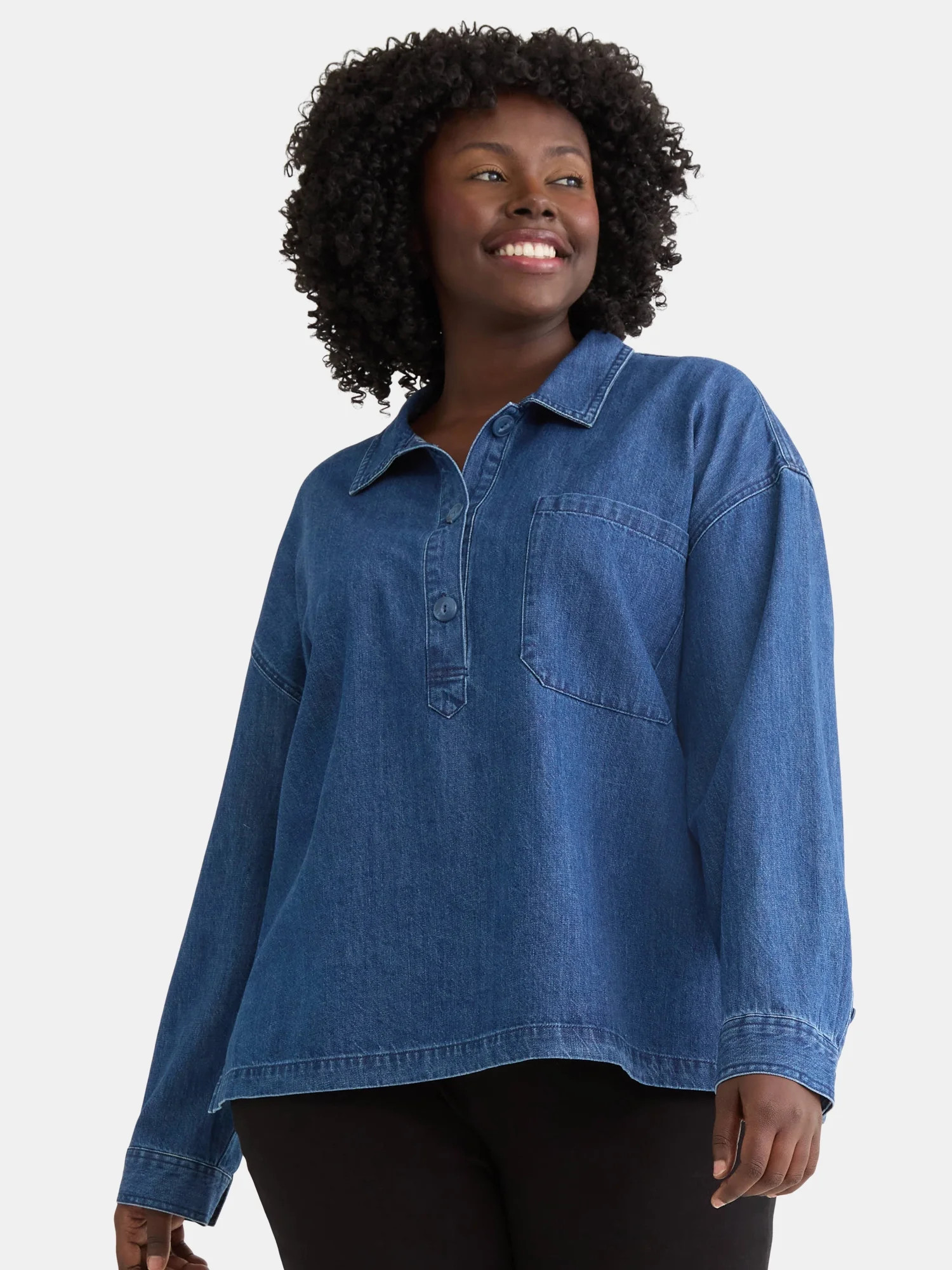 Time and Tru Women's and Women's Plus Denim Popover, Sizes XS-4X | Walmart (US)