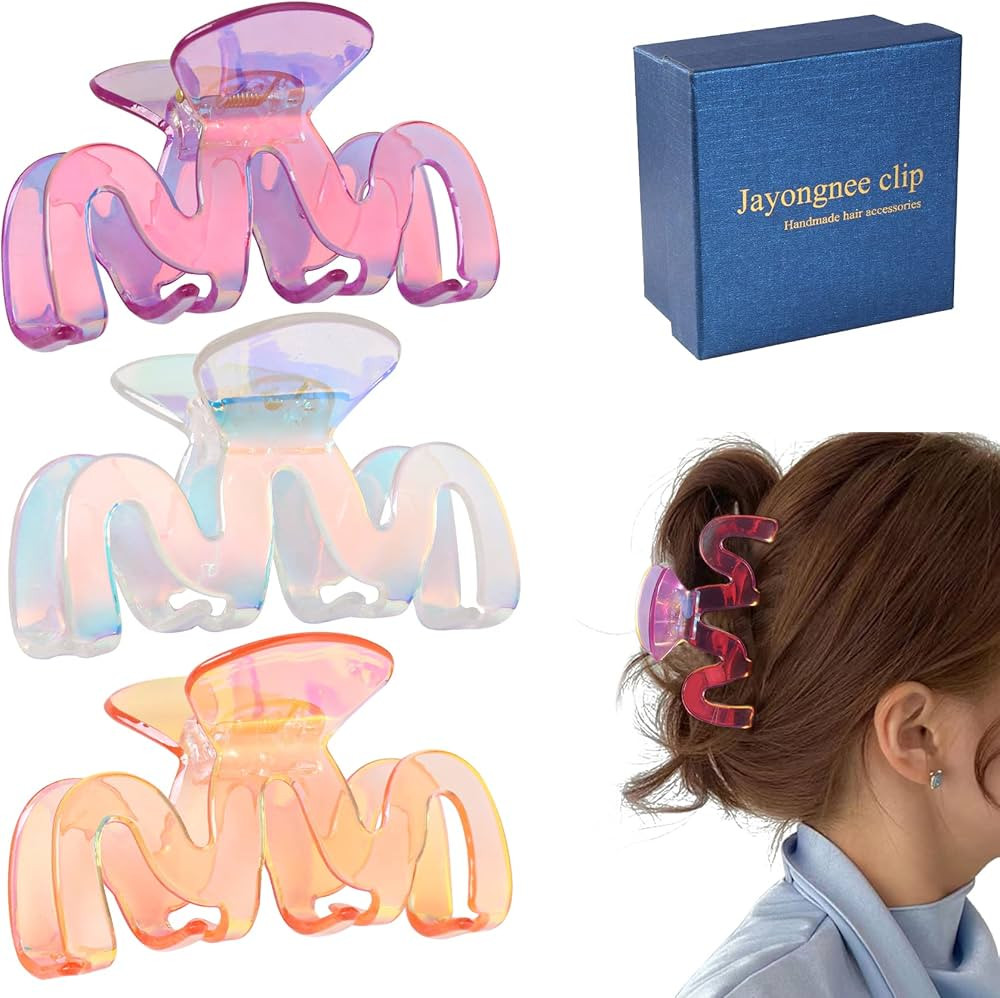 Jayongnee 3Pcs Hair Claw Clips for Thick Hair, Nonslip Claw Clip for Women Thin Hair (Multi-color... | Amazon (US)