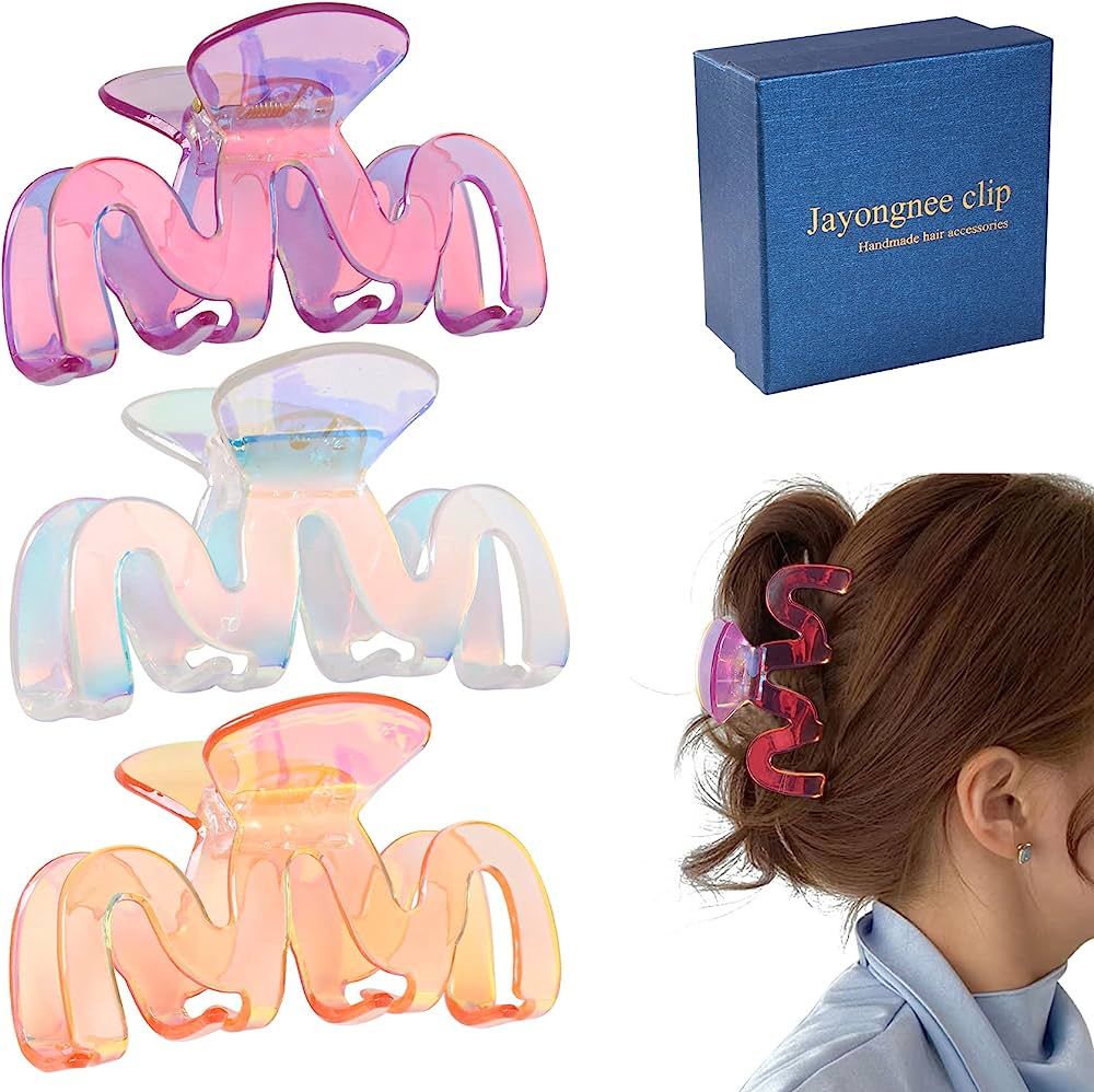 Jayongnee 3Pcs Hair Claw Clips for Thick Hair, Nonslip Claw Clip for Women Thin Hair (Multi-color... | Amazon (US)